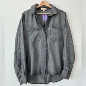 NWT Cloth & Stone Gray Tencel Button Down Shirt Women’s L Soft Chambray Top